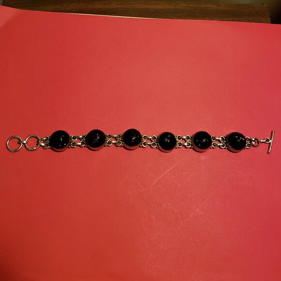 Vintage 925 Sterling Silver Black Onyx Bracelet - Picture 2 of 6